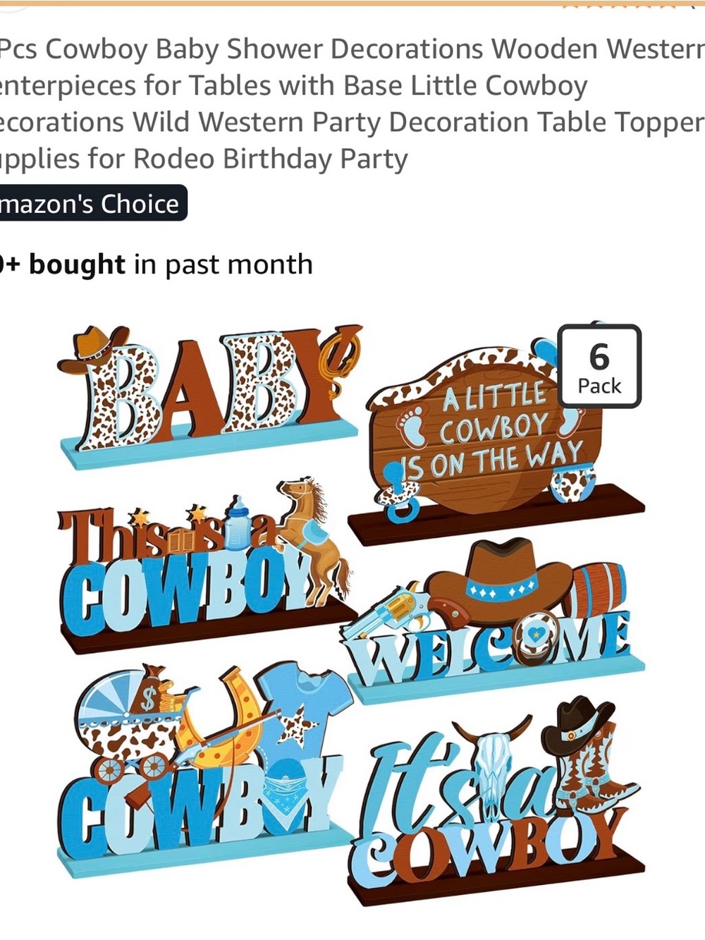 Western Cowboy Baby Shower Table Centerpiece Decorations - Blue & Brown (6 Pack)